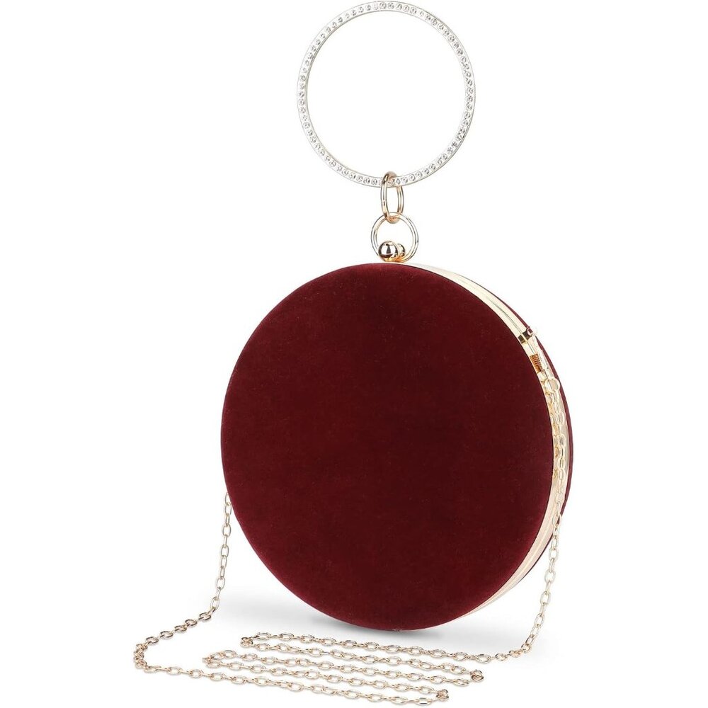⚡Women's Evening Cocktail Party Prom Selighting Round Velvet Red Clutch Bag